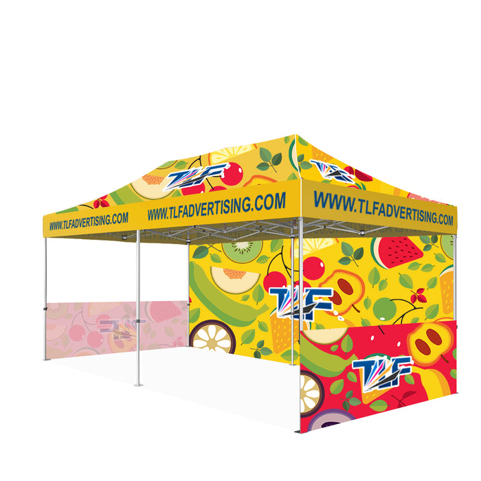 Package #12  10x20 Tent (Frame +Printed Top+Double Sided Printed 20ft Back Wall +2*Single Sided Printed 10ft  Full Walls)