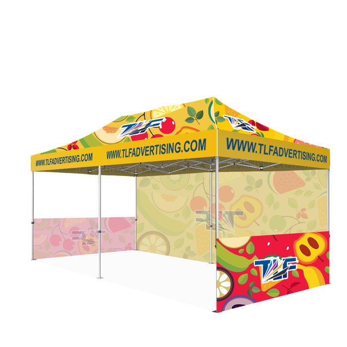 Package #4   10x20 Tent (Frame +Printed Top+Single Sided Printed 20ft Full Back Wall +2*Single Sided Printed 10ft Half Walls)