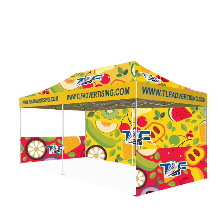 Package #5   10x20 Tent (Frame +Printed Top+Double Sided Printed 20ft Full Back Wall +2*Double Sided Printed 10ft Half Walls)