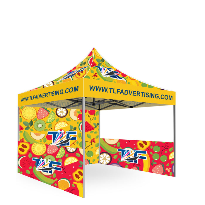 Package #5   5x5 Tent (Frame +Printed Top+Double Sided Printed Full Back Wall +2 *Double sided printed half wall with clamp bars )