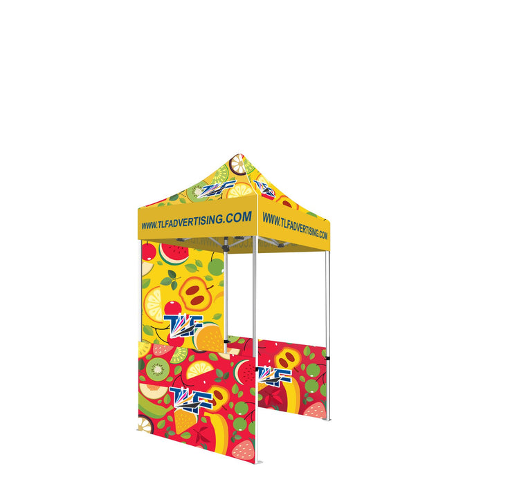 Package #5   5x5 Tent (Frame +Printed Top+Double Sided Printed Full Back Wall +2 *Double sided printed half wall with clamp bars )